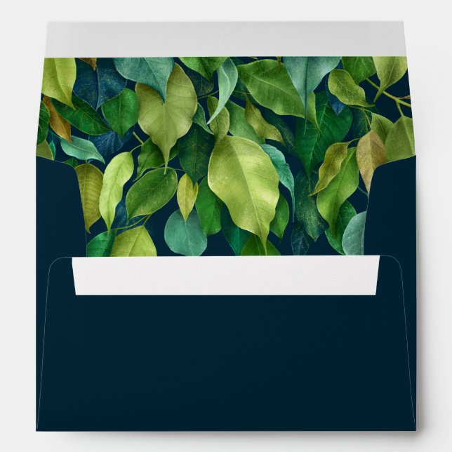 Enveloppe Mariage  vert Feuille Gold Blue Foliage (Dos (Bas))