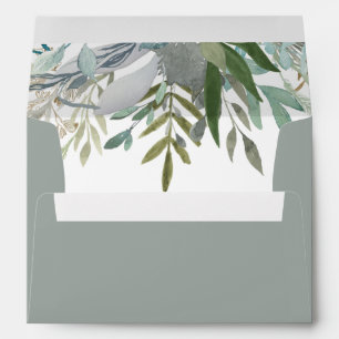 Enveloppe Mariage vert gris chic du feuillage  