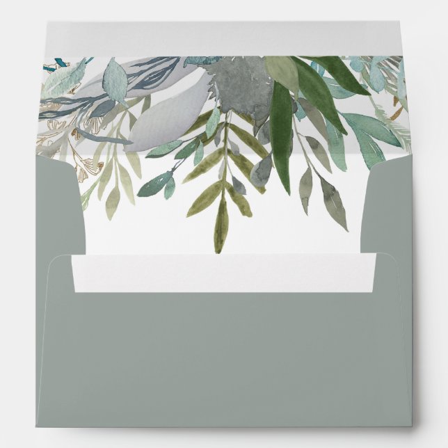 Enveloppe Mariage vert gris chic du feuillage | (Dos (Bas))