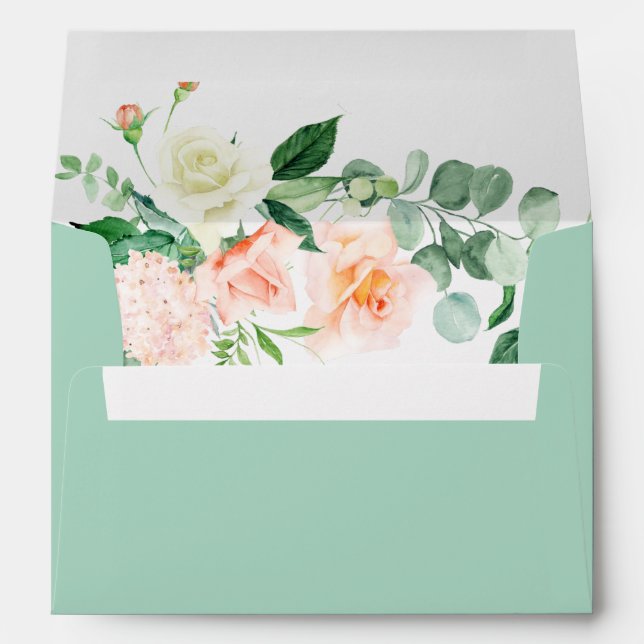 Enveloppe mariage vert menthe à pêche (Dos (Bas))