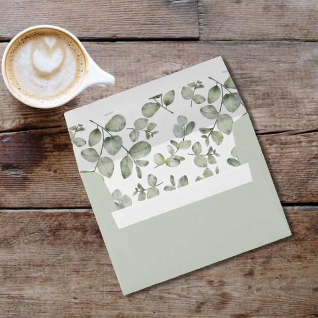 Enveloppe Mariage vert moderne Eucalyptus Sage (Créateur téléchargé)
