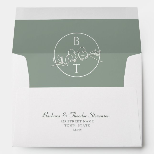 Enveloppe Mariage vert Monogramme Sage (Dos (Bas))