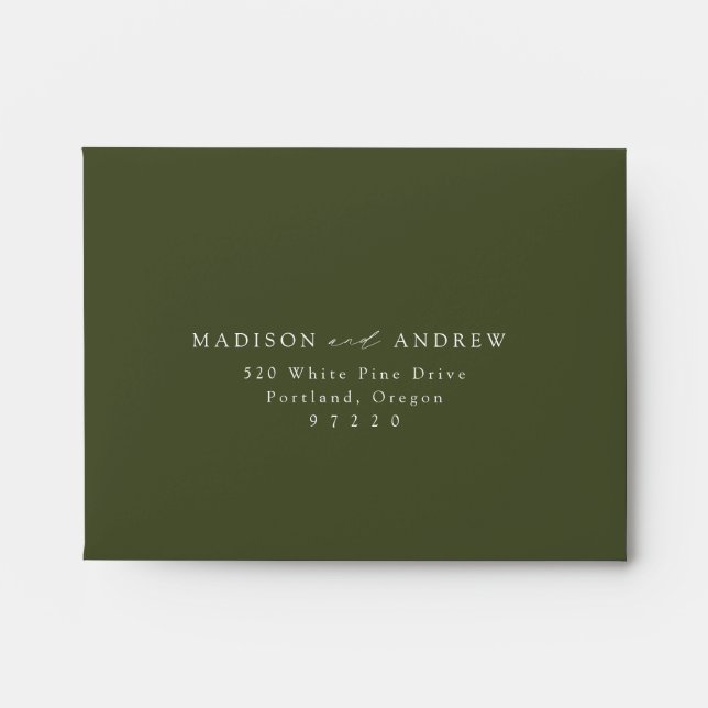 Enveloppe Mariage vert Olive moderne et élégant RSVP (Devant)