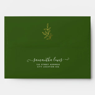 Enveloppe Mariage verte Feuille d'or simple
