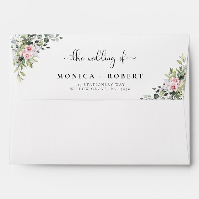 Enveloppe Mariage verte rose (Dos (Haut rabat))