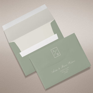 Enveloppe Mariage verte Sage avec Monogramme