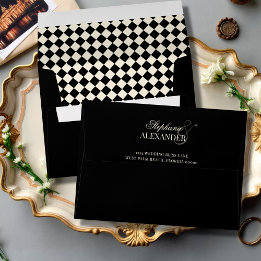 Enveloppe Mariage Vintage Argent Et Noir Damier Vieille Fort
