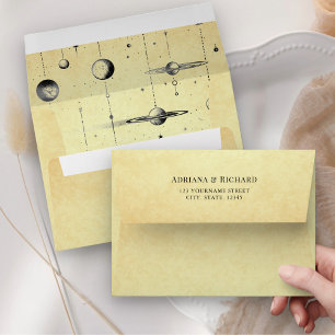 Enveloppe Mariage Vintage Céleste Étoiles Lune Planètes