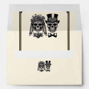Enveloppe Mariage Vintage Crâne Noir & Or Crème 