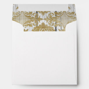 Enveloppe Mariage vintage en or damassé et bois blanc