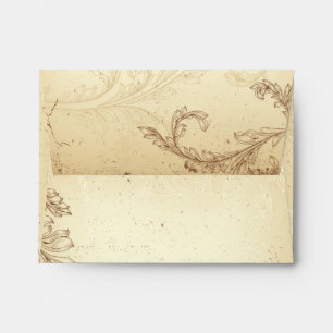 Enveloppe mariage vintage feuille brun, beige