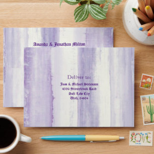 Enveloppe Mariage Vintage moderne violet Pré-adressé