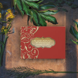 Enveloppe Mariage vintage Red Gold Swirl RSVP