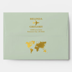 Enveloppe Mariage World Passport Sage Green Gold Invitation