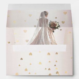 Enveloppe Mariée d'hiver rose Golden Shiny Hearts