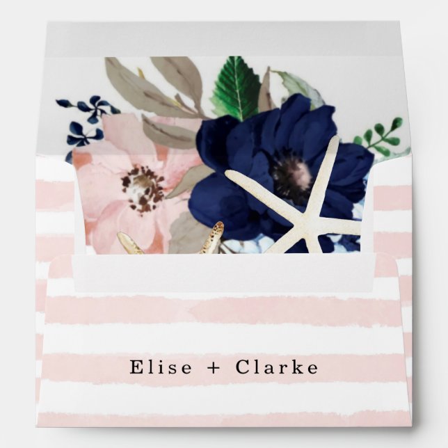 Enveloppe Marina Nautiques Flores Marine Blush rose Mariage  (Dos (Bas))