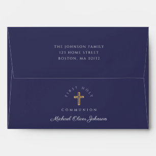 Enveloppe Marine Blue Boy Croix religieuse Première communio