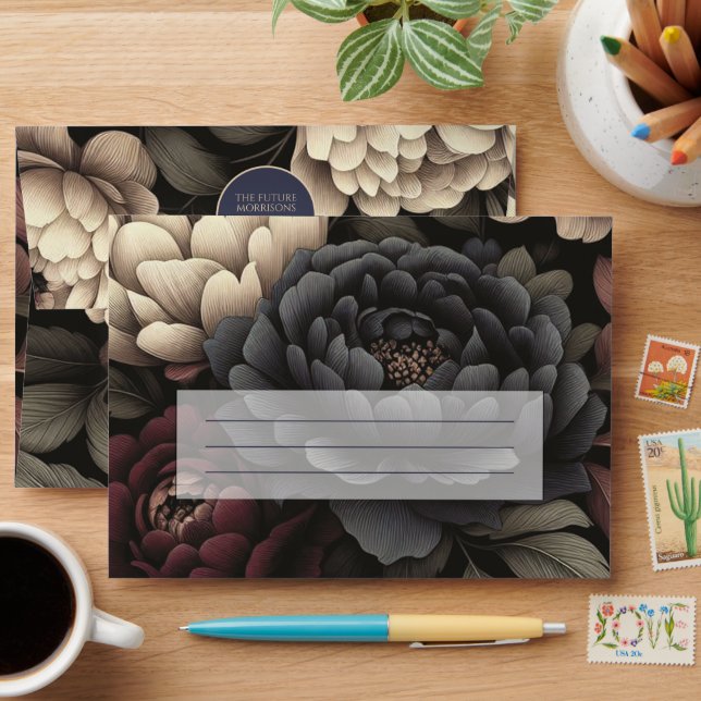 Enveloppe Marine Blue & Burgundy Moody Floral (Desk)