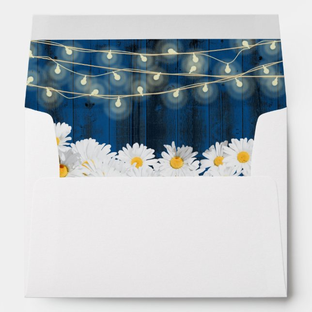 Enveloppe Marine Blue Daisy Flowers Mariage rustique (Dos (Bas))