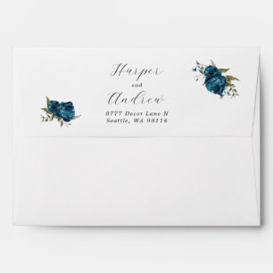 Enveloppe Marine Blue Floral Mariage Adresse de retour