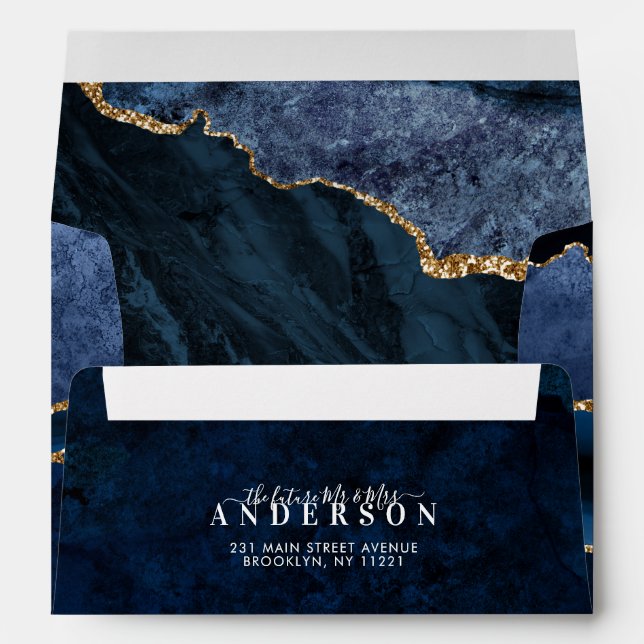 Enveloppe Marine Blue Gold Foil Agate Marble Geode Mariage (Dos (Bas))