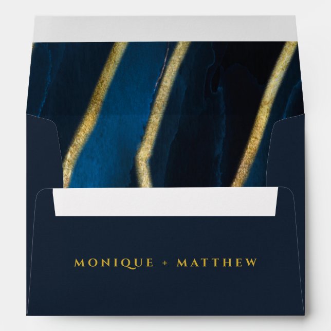 Enveloppe Marine Blue & Gold Foil Agate Mariage personnalisé (Dos (Bas))