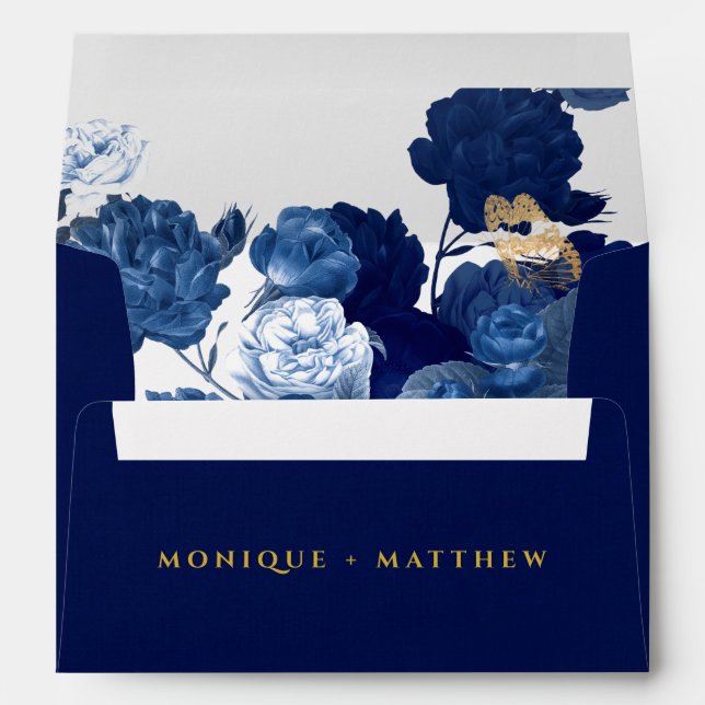 Enveloppe Marine Blue & Gold Géométrique Florale Personnalis (Dos (Bas))
