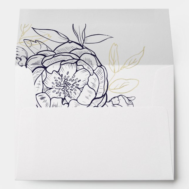 Enveloppe Marine Blue & Gold Peony Faire-part de mariage (Dos (Bas))