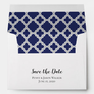 Enveloppe Marine Blue Grey Quatrefoil Enregistrer La Date