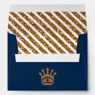 Enveloppe Marine Blue Royal Prince Crown Faux Gold Parties s