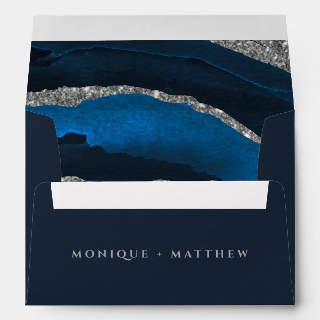Enveloppe Marine Blue & Silver Parties scintillant Agate Per (Dos (Bas))
