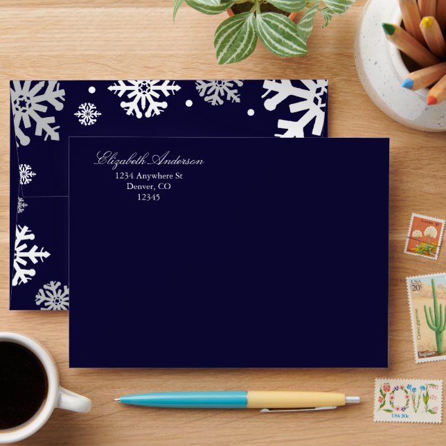 Enveloppe Marine Blue Snowflakes Mariage d'hiver (Desk)