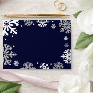 Enveloppe Marine Blue Snowflakes Mariage d'hiver