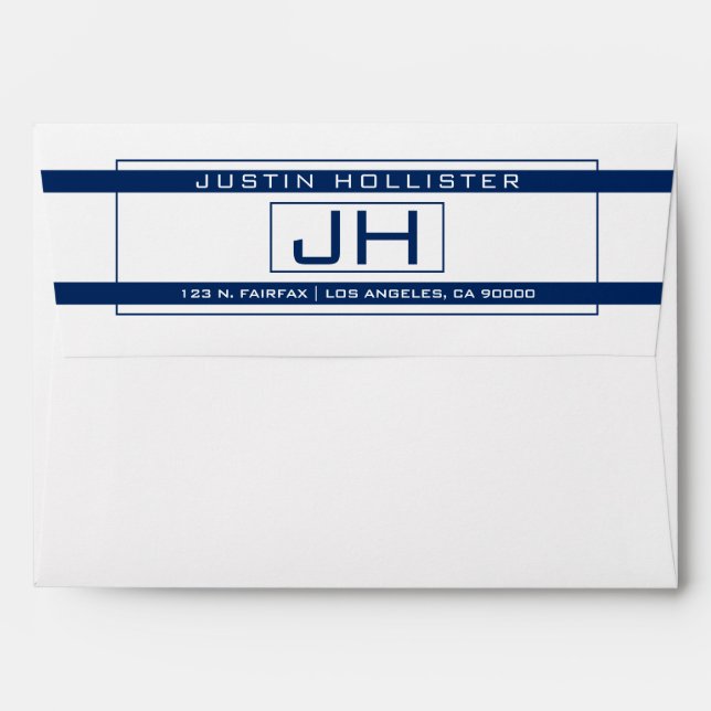 Enveloppe Marine moderne encadrée Blue Grey Professional A7 (Dos (Haut rabat))