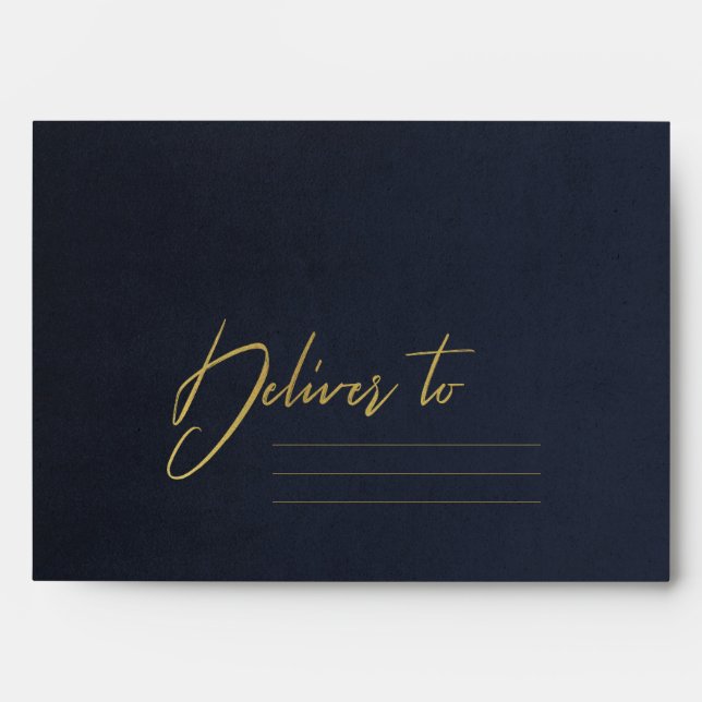 ENVELOPPE MARINE SOIE VELVET FAUX OR BRUSH STROKE ADRESSE (Devant)