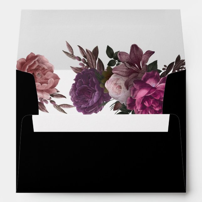 Enveloppe Maroon foncé Moody & Mariage floral noir Bourgogne (Dos (Bas))