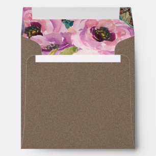 Enveloppe Marron rustique rose floral retour adresse carré