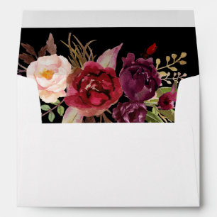 Enveloppe Marsala de Bourgogne et noir floral