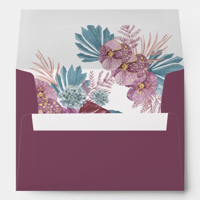 Enveloppe Marsala | Feuilles Tropicales Floral (Dos (Bas))