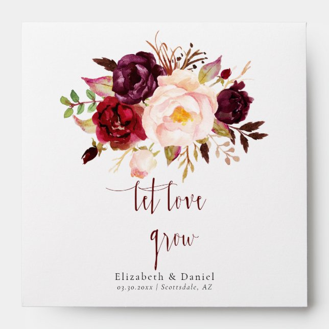 Enveloppe Marsala Peony Boho Mariage Favor Cadeau de semence (Devant)