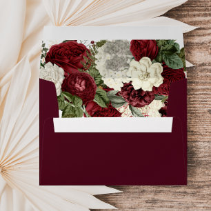 Enveloppe Marsala romantique Bourgogne Rouge Floral Mariage