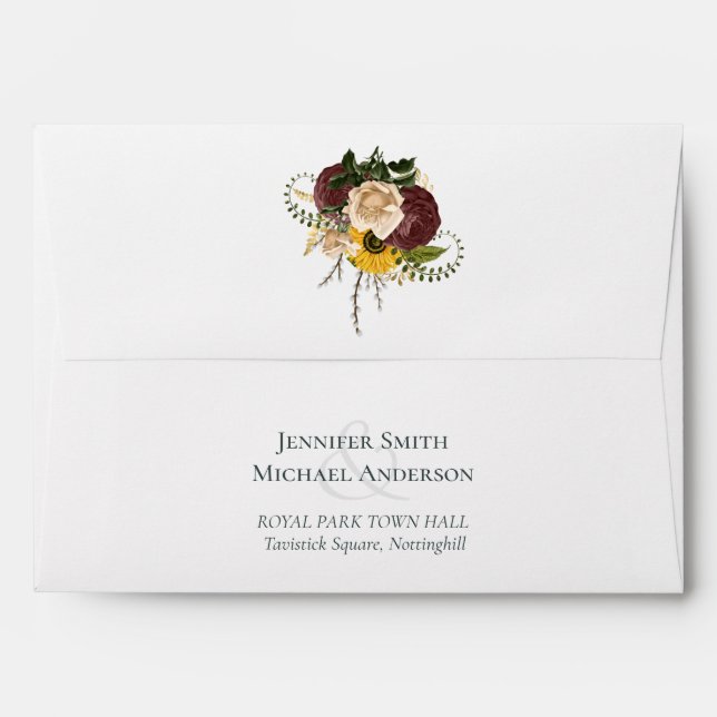 Enveloppe Marsala Roses Sunflowers Budget Mariage pas cher (Dos (Haut rabat))