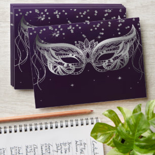 Enveloppe Mascarade Diamants Argent,Étoiles Violet