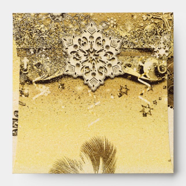 Enveloppe Mascarade d'or Masque & Snowflakes d'hiver élégant (Dos (Haut rabat))