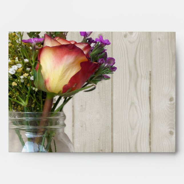 Enveloppe Mason Jar avec Rose et Fleur sauvage (Devant)