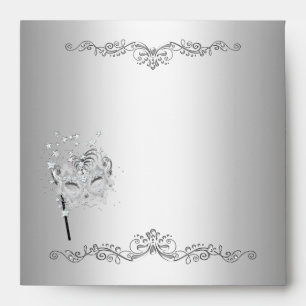 Enveloppe Masque Argent Blanc Mascarade