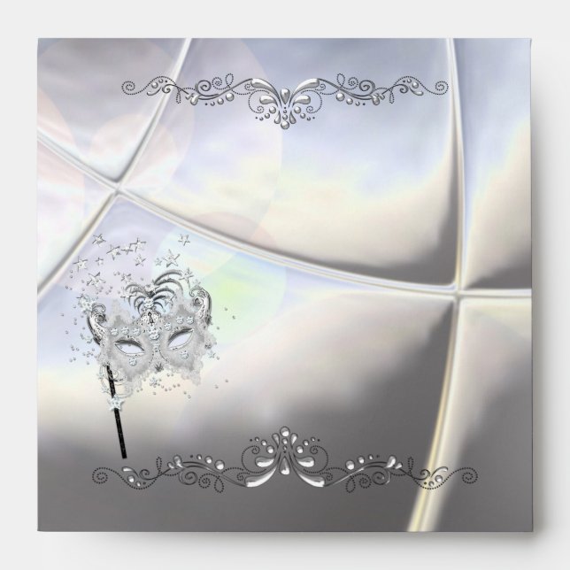 Enveloppe Masque Blanc Argent Mascarade (Devant)