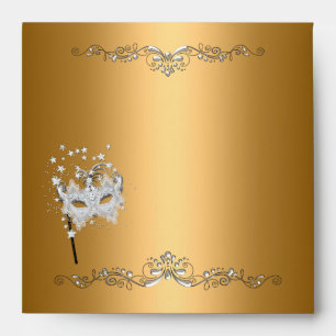 Enveloppe Masque de Mascarade Or Argent