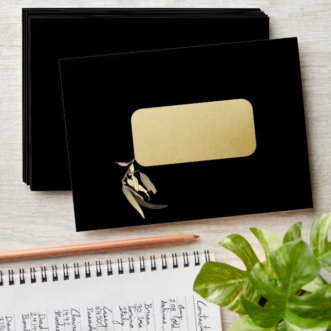 Enveloppe Matching Gold Foil Black Eucalyptus Noël (Stacked)