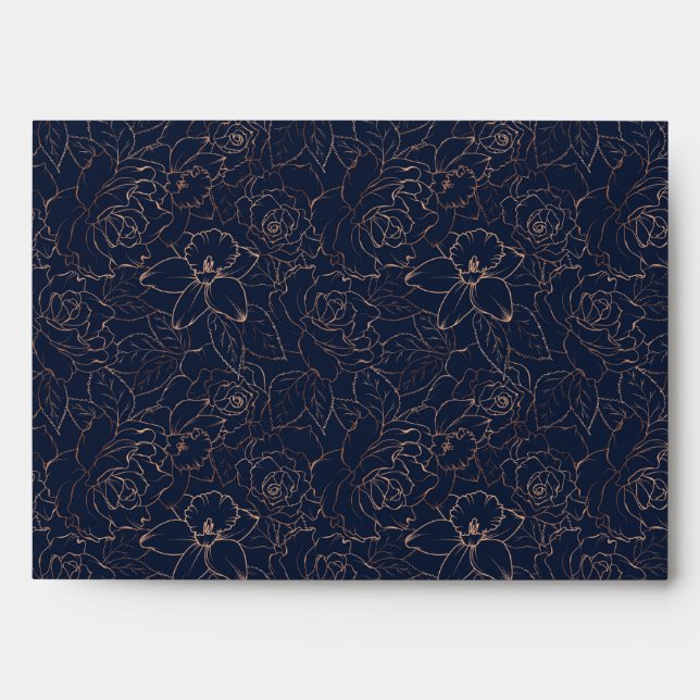Enveloppe Matching Roses d'or en cuivre bleu de la Marine (Devant)